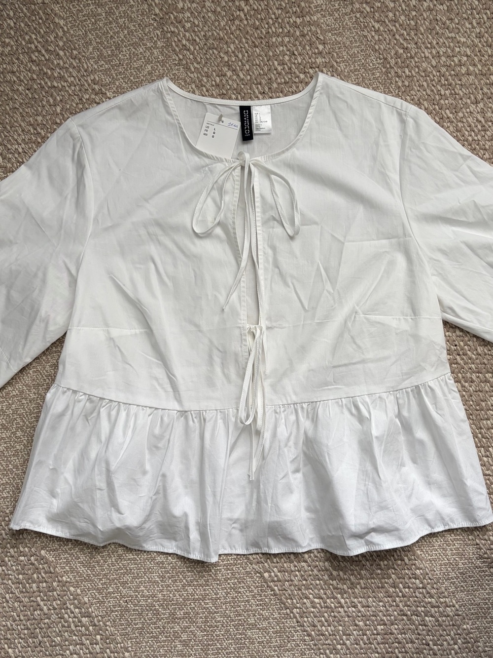 H&M White Tie-Front Peplum Blouse